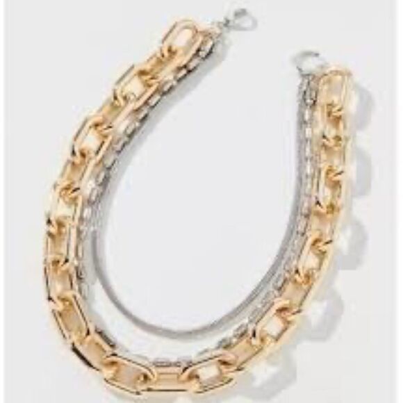 Urban Outfitters (OU) Gold & Silver Mixed Metal 3 Chain Layering Necklace NWT - Picture 1 of 8
